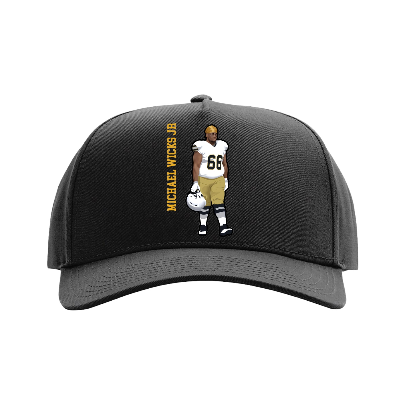 Full Fabric Five-Panel Champ Cap — Name Vertical in Black