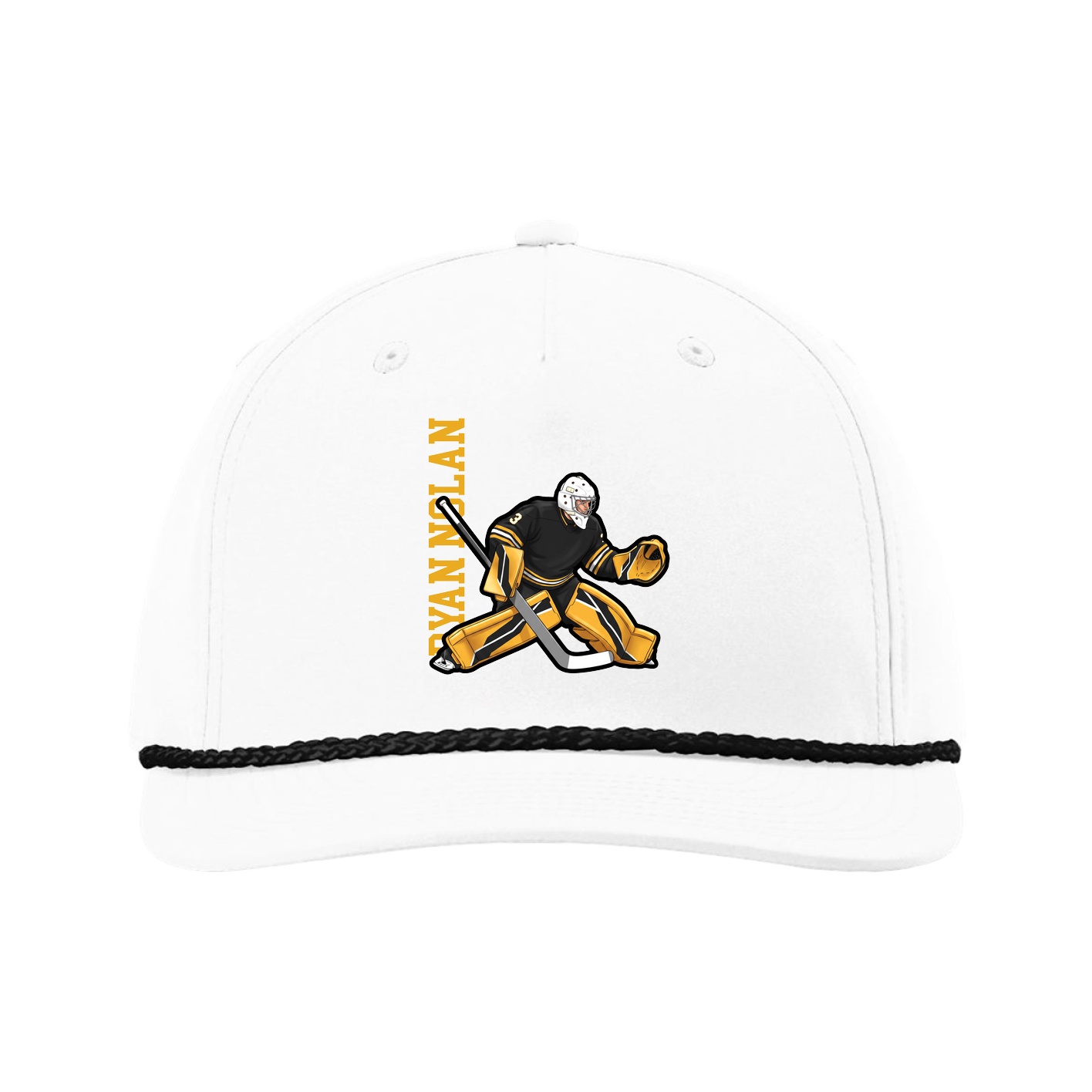 Five-Panel Classic Rope Cap — Name Vertical in White