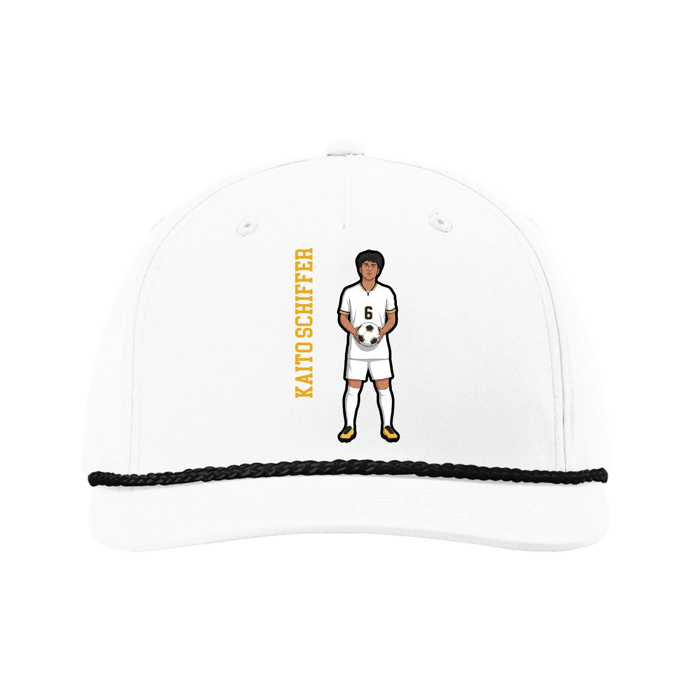 Five-Panel Classic Rope Cap — Name Vertical in White