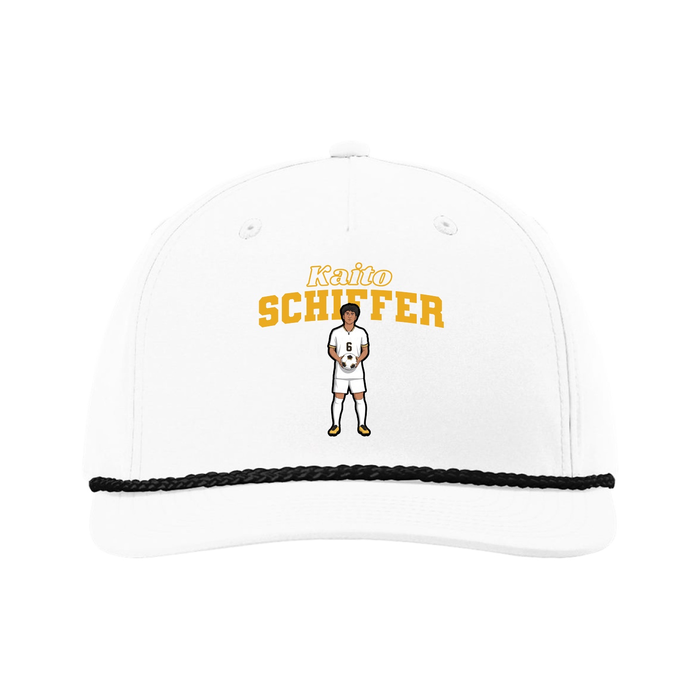 Five-Panel Classic Rope Cap — Name Arch in White