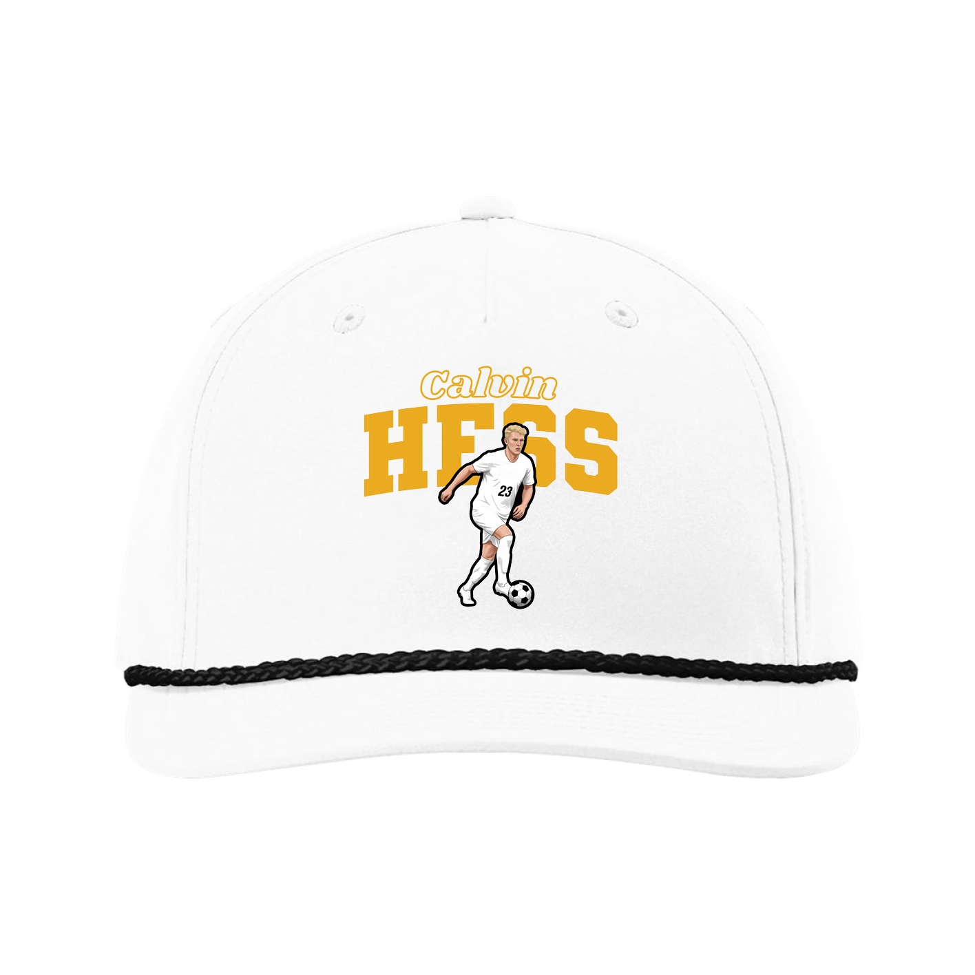 Five-Panel Classic Rope Cap — Name Arch in White
