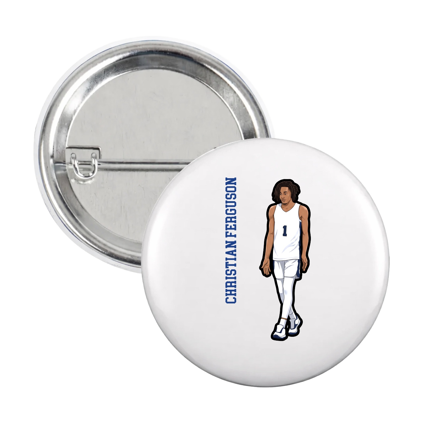 Game Day Button — Name Vertical in White