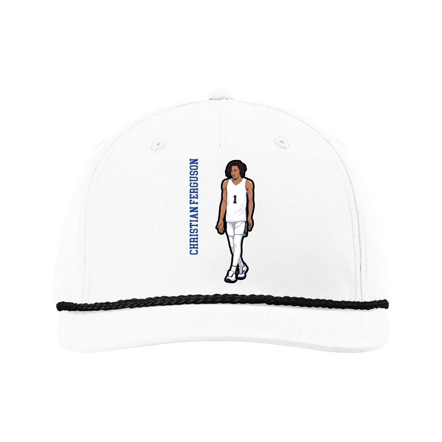 Five-Panel Classic Rope Cap — Name Vertical in White