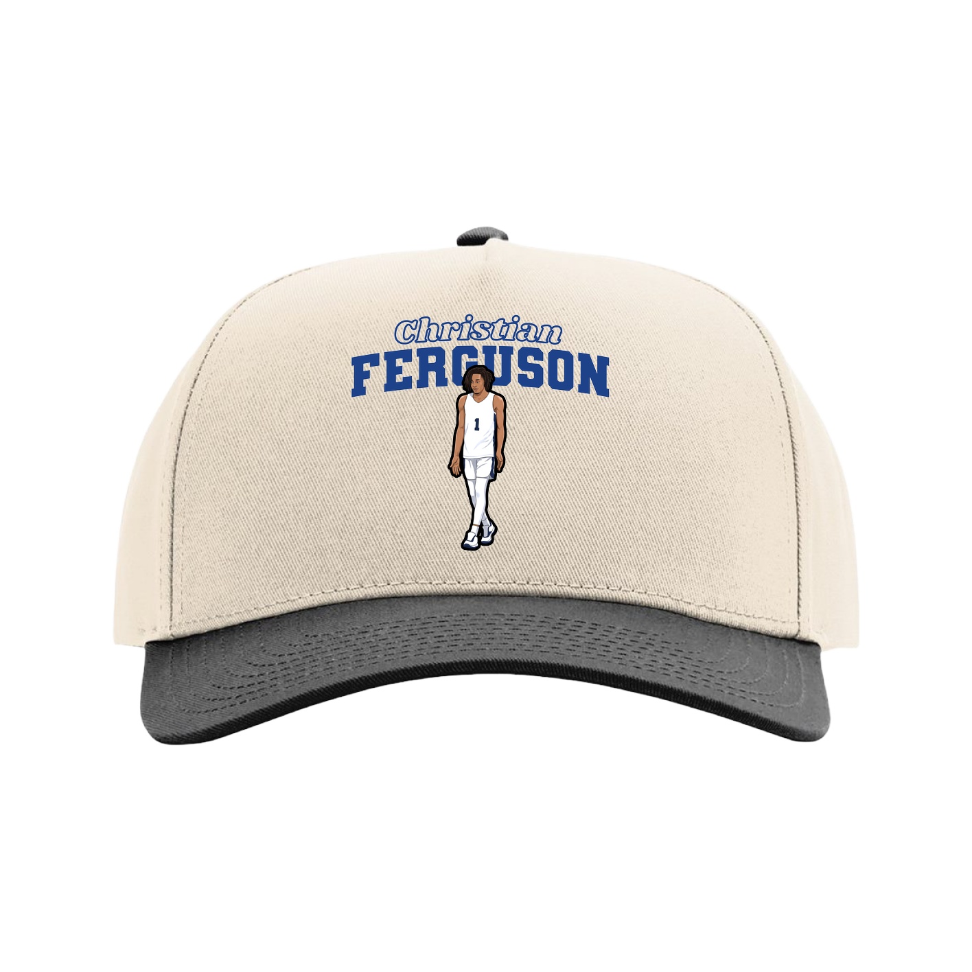 Full Fabric Five-Panel Champ Cap — Name Arch in Cream/Black