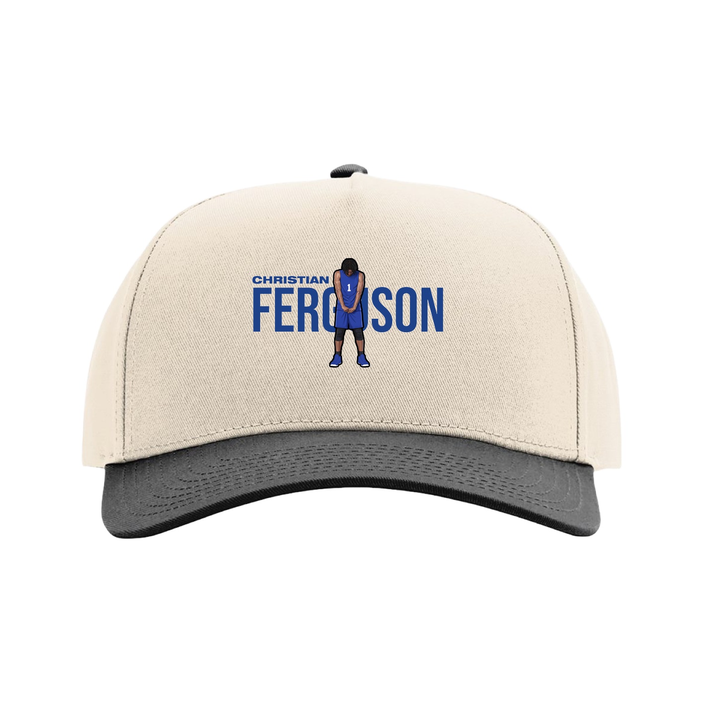 Full Fabric Five-Panel Champ Cap — Player Name in Cream/Black
