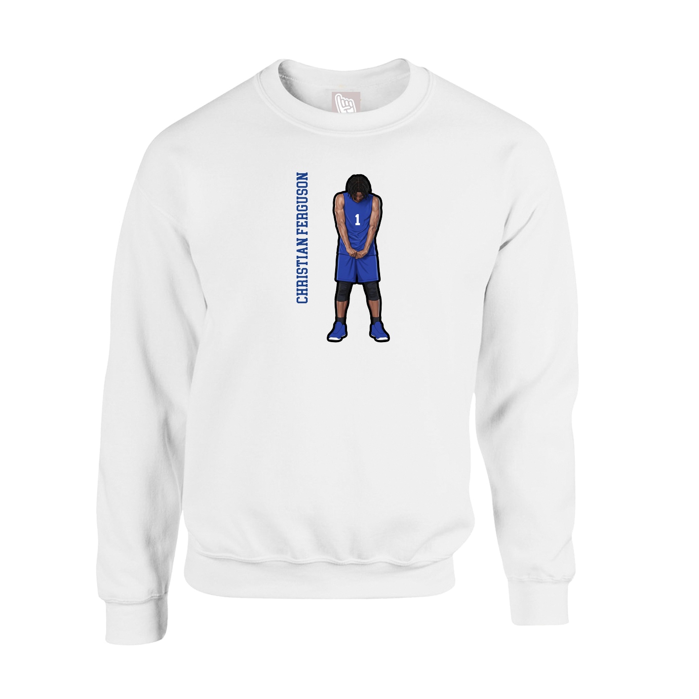 Fleece Crew — Name Vertical in White