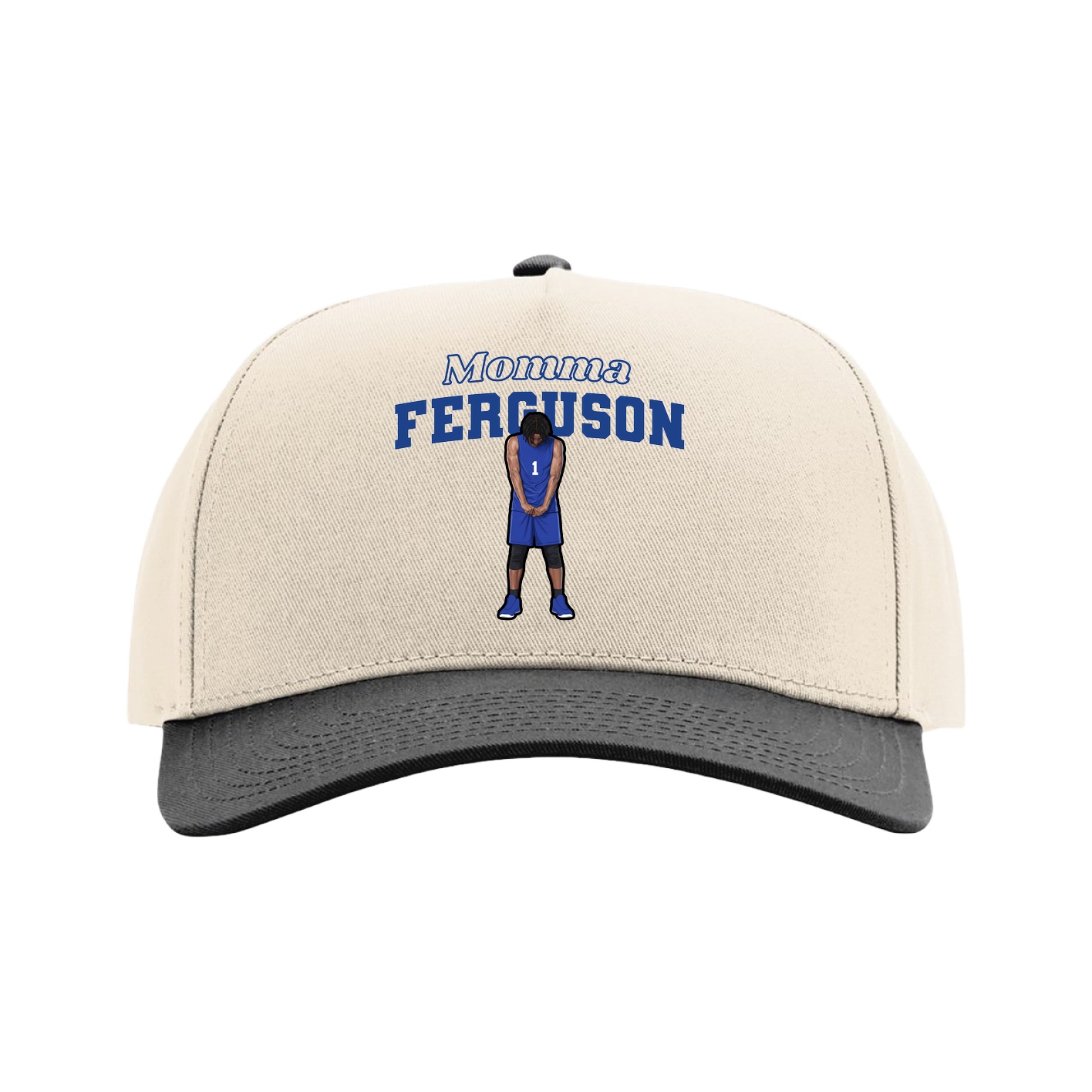 Full Fabric Five-Panel Champ Cap — Mothers Day Block in Cream/Black