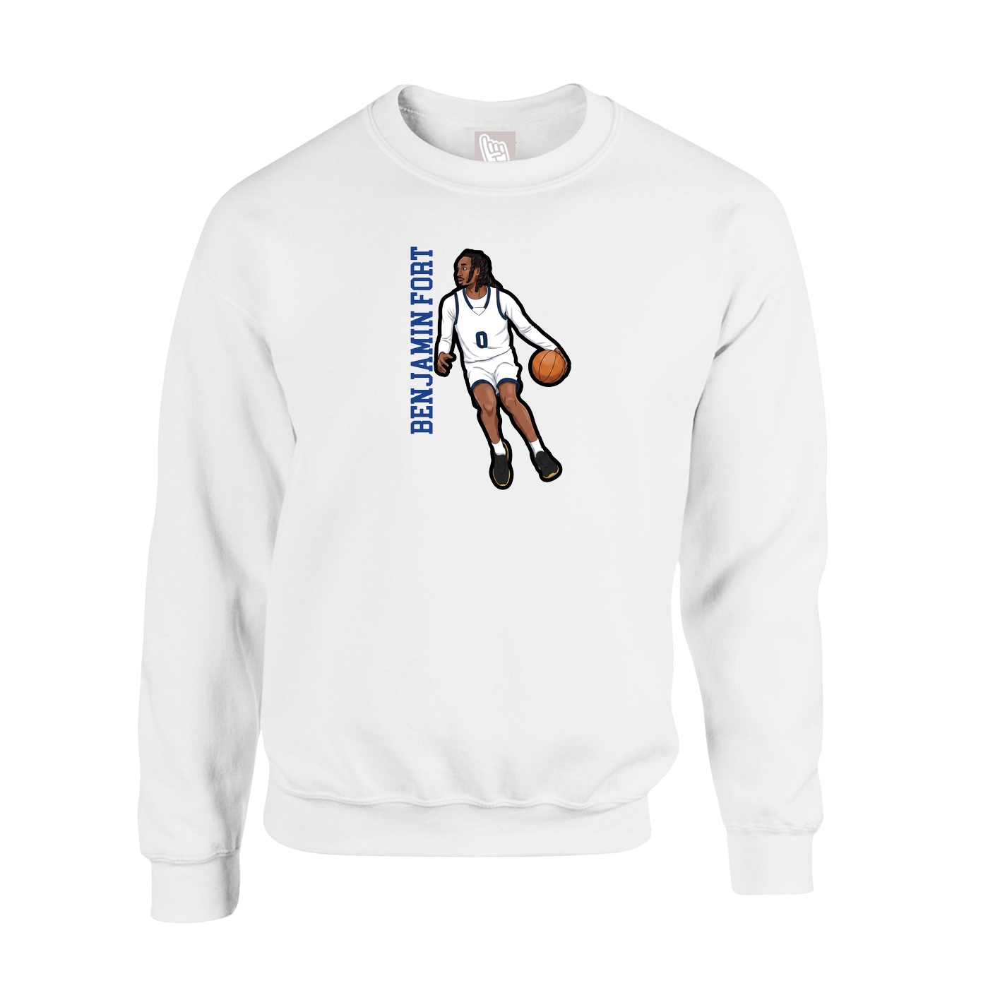 Fleece Crew — Name Vertical in White