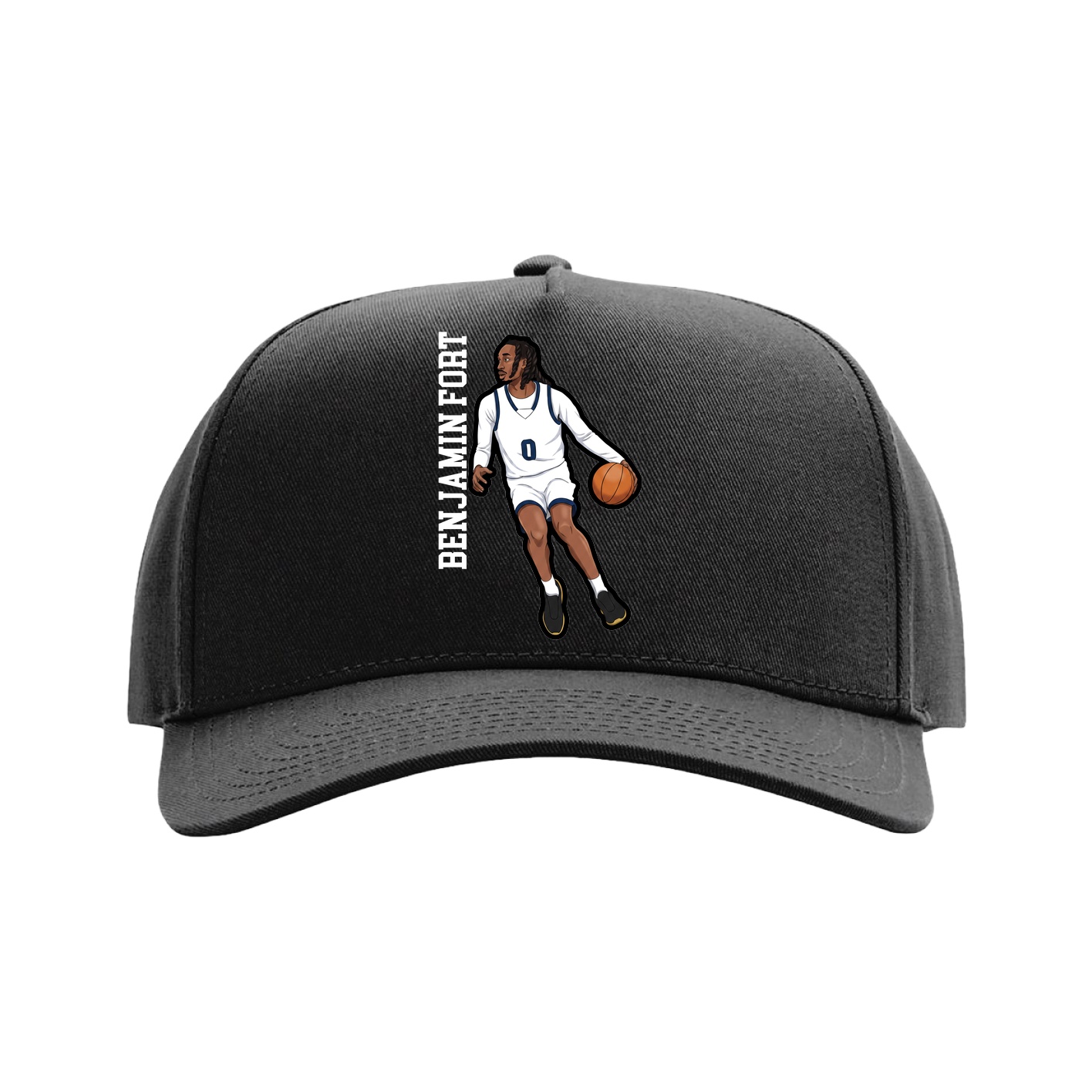 Full Fabric Five-Panel Champ Cap — Name Vertical in Black