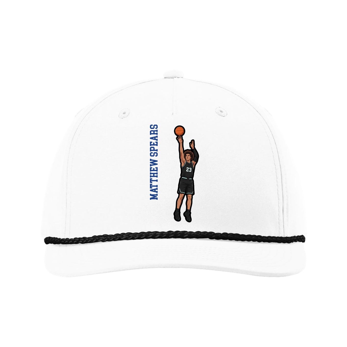 Five-Panel Classic Rope Cap — Name Vertical in White