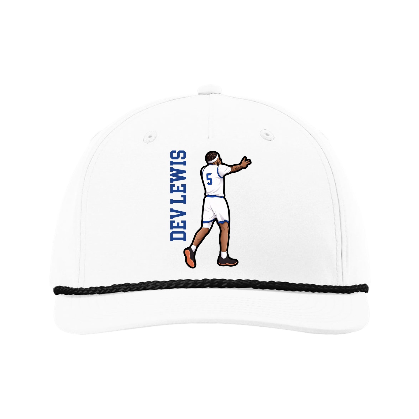 Five-Panel Classic Rope Cap — Name Vertical in White