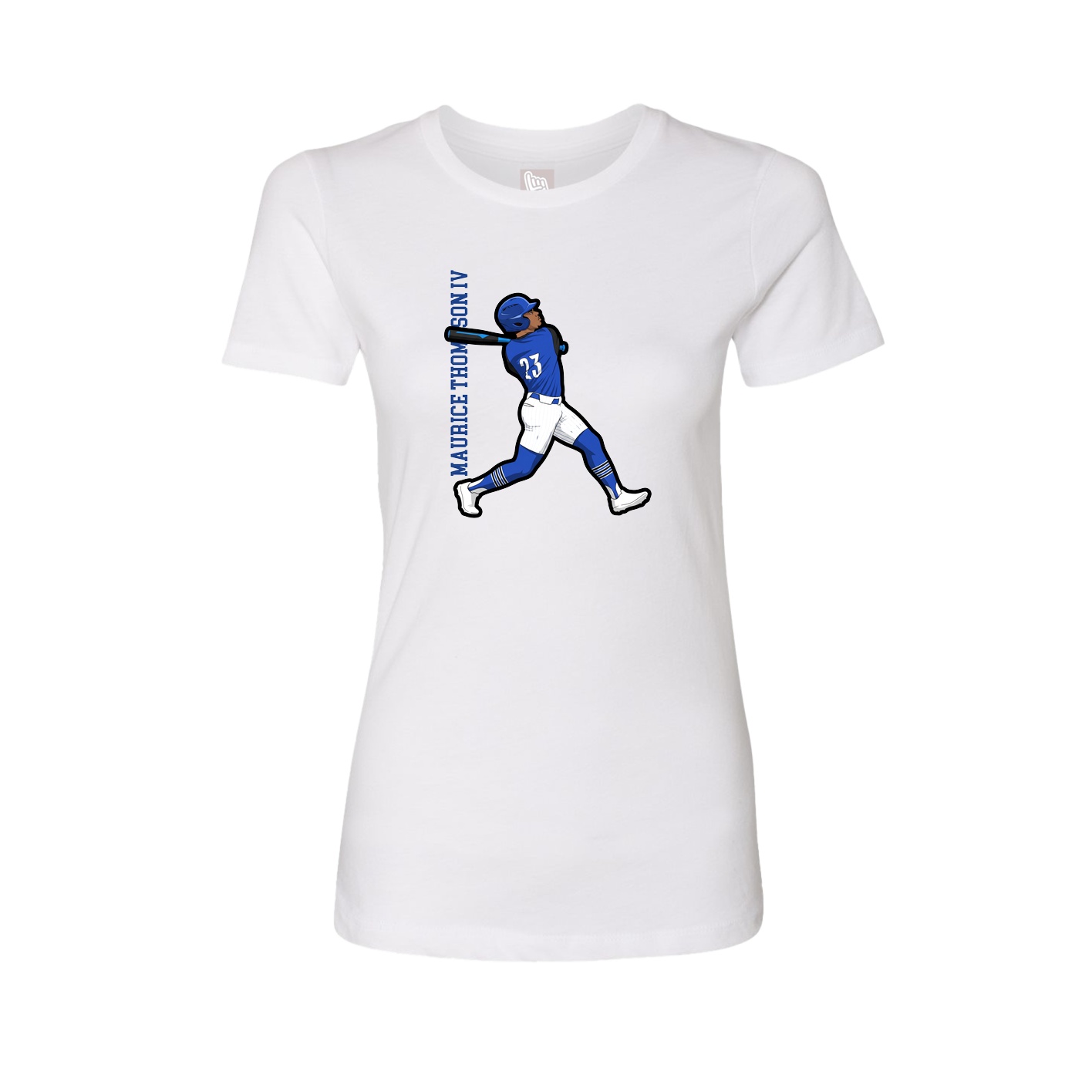 Fitted Women's Tee — Name Vertical in White