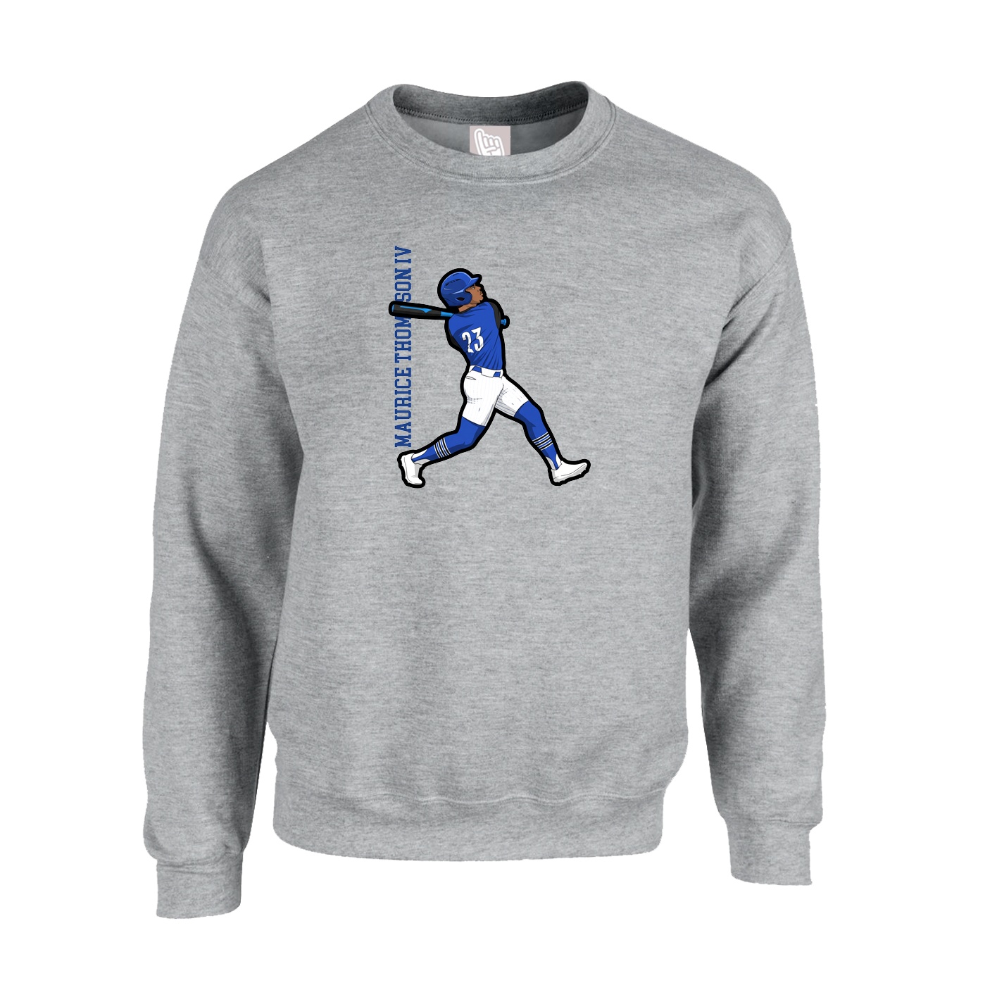 Fleece Crew — Name Vertical in Grey