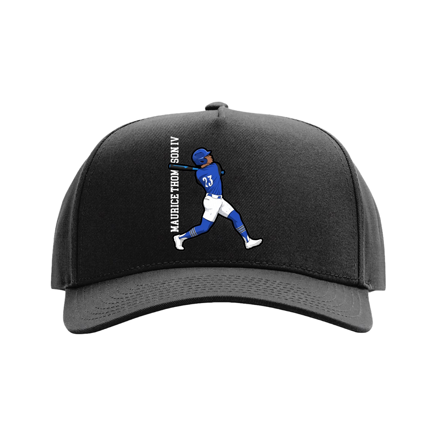 Full Fabric Five-Panel Champ Cap — Name Vertical in Black