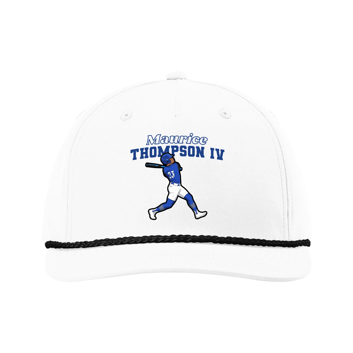 Five-Panel Classic Rope Cap — Name Arch in White