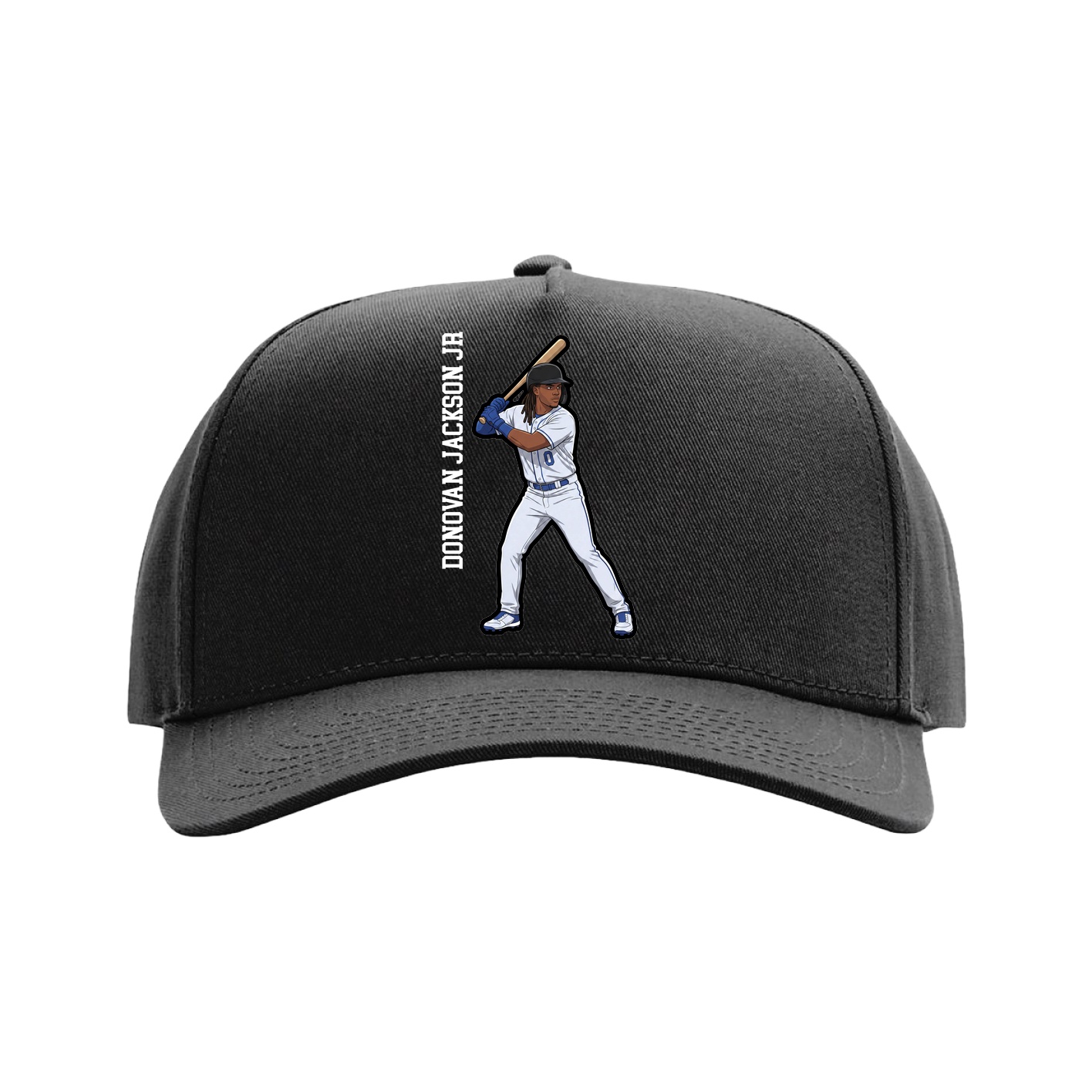 Full Fabric Five-Panel Champ Cap — Name Vertical in Black