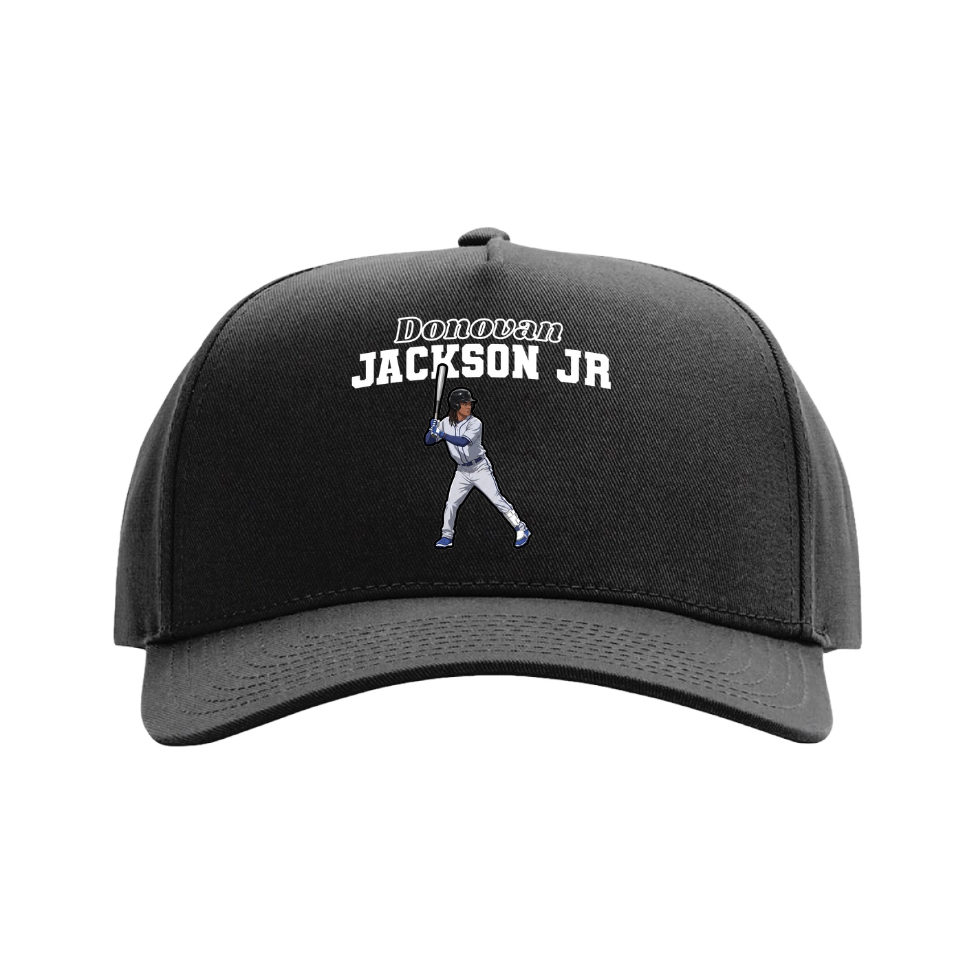 Full Fabric Five-Panel Champ Cap — Name Arch in Black