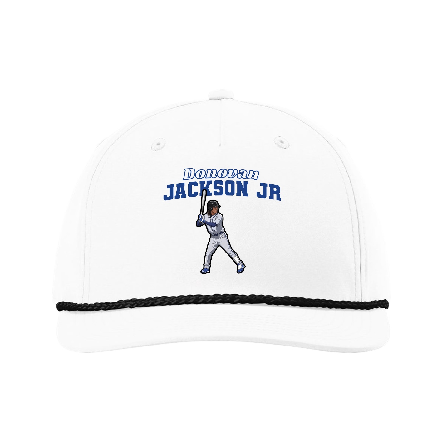 Five-Panel Classic Rope Cap — Name Arch in White