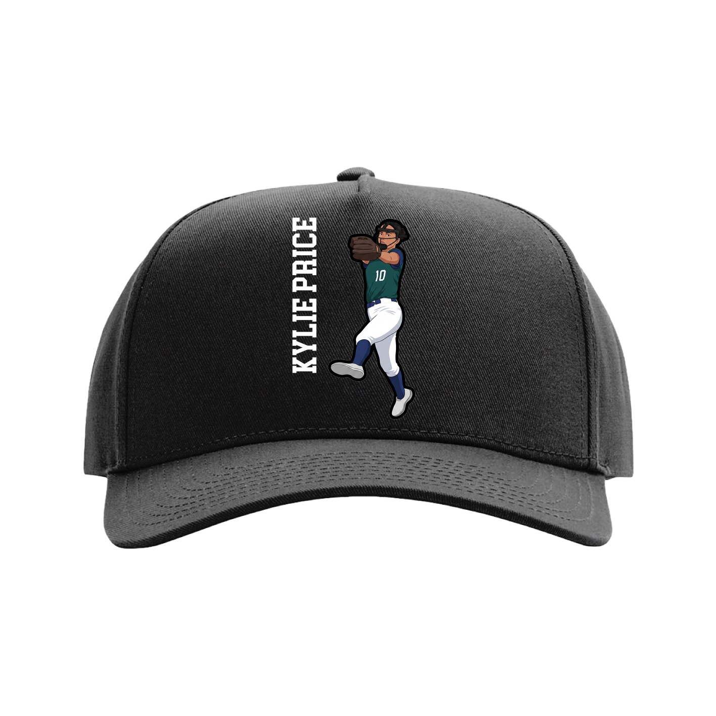 Full Fabric Five-Panel Champ Cap — Name Vertical in Black