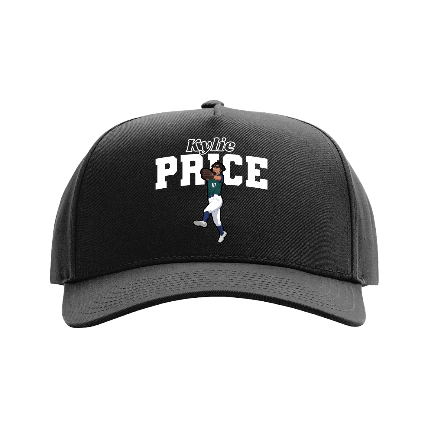 Full Fabric Five-Panel Champ Cap — Name Arch in Black