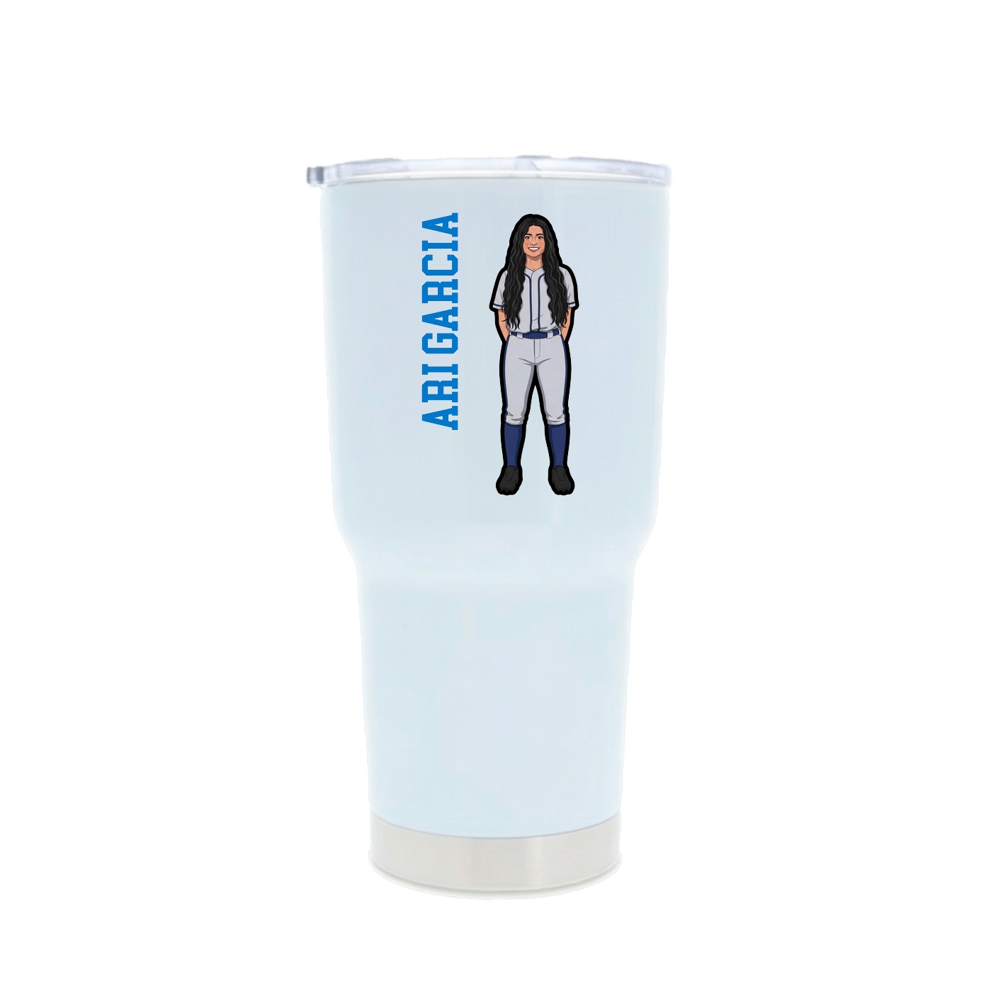 30oz Stainless Steel Tumbler — Name Vertical in White