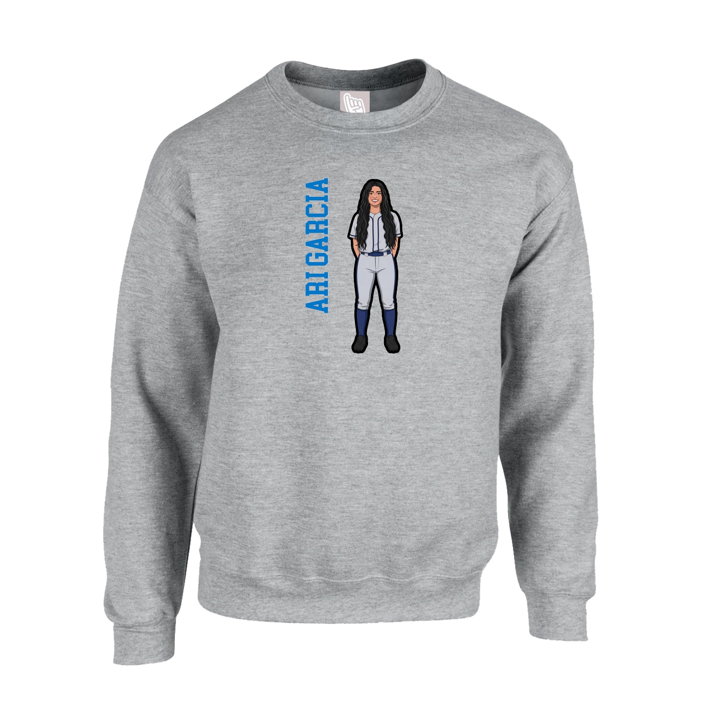 Fleece Crew — Name Vertical in Grey