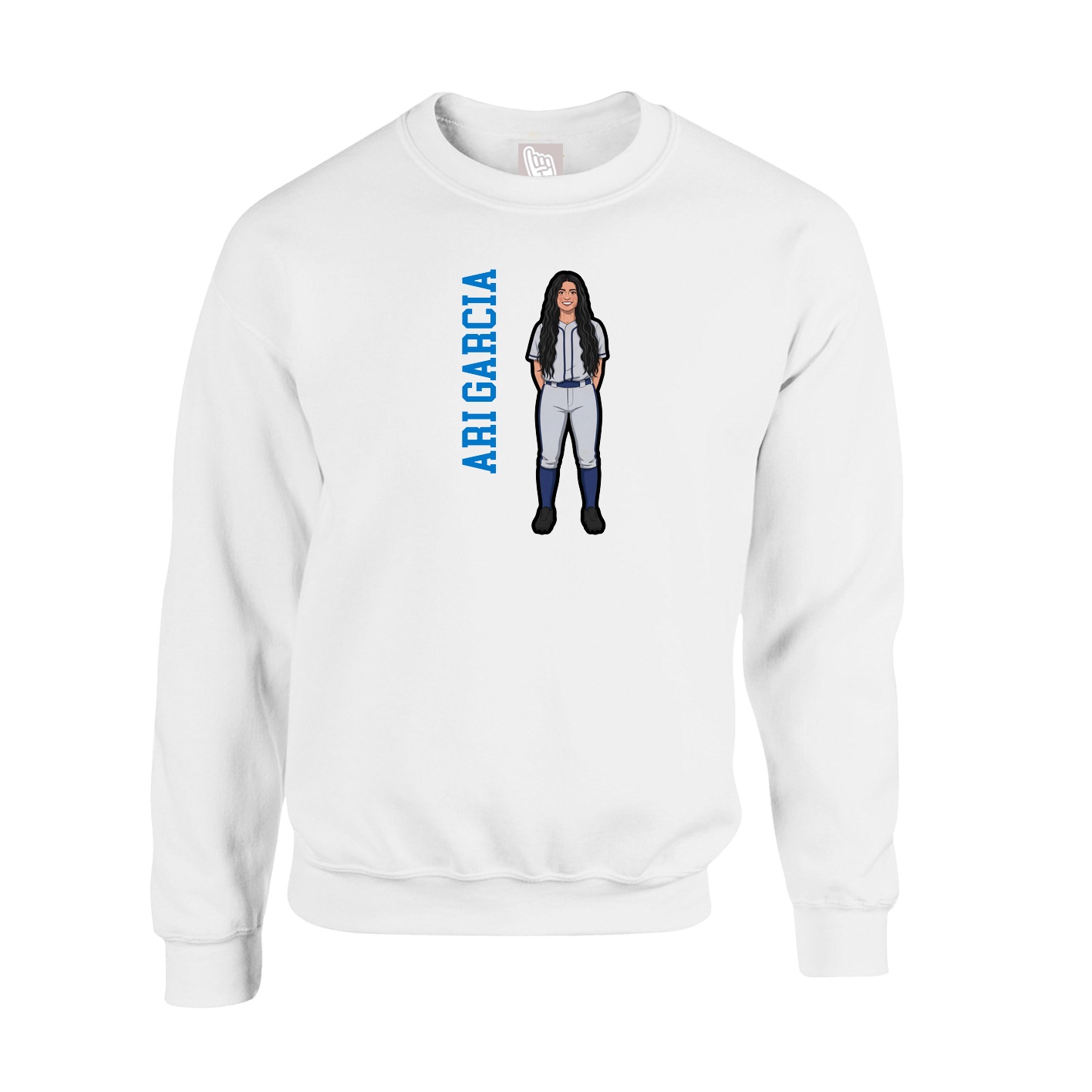 Fleece Crew — Name Vertical in White