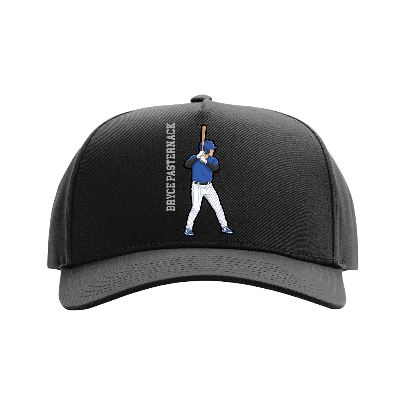 Full Fabric Five-Panel Champ Cap — Name Vertical in Black