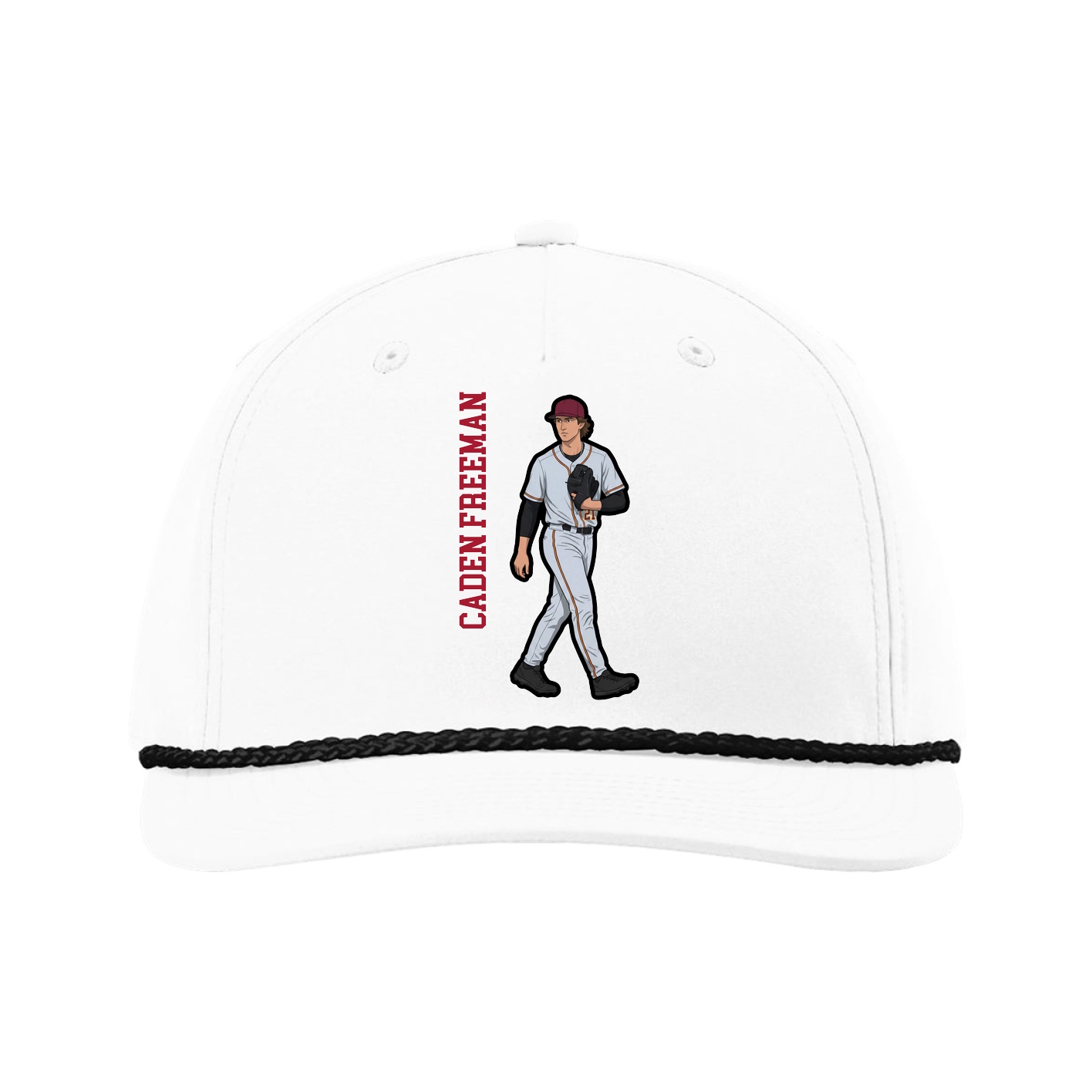 Five-Panel Classic Rope Cap — Name Vertical in White