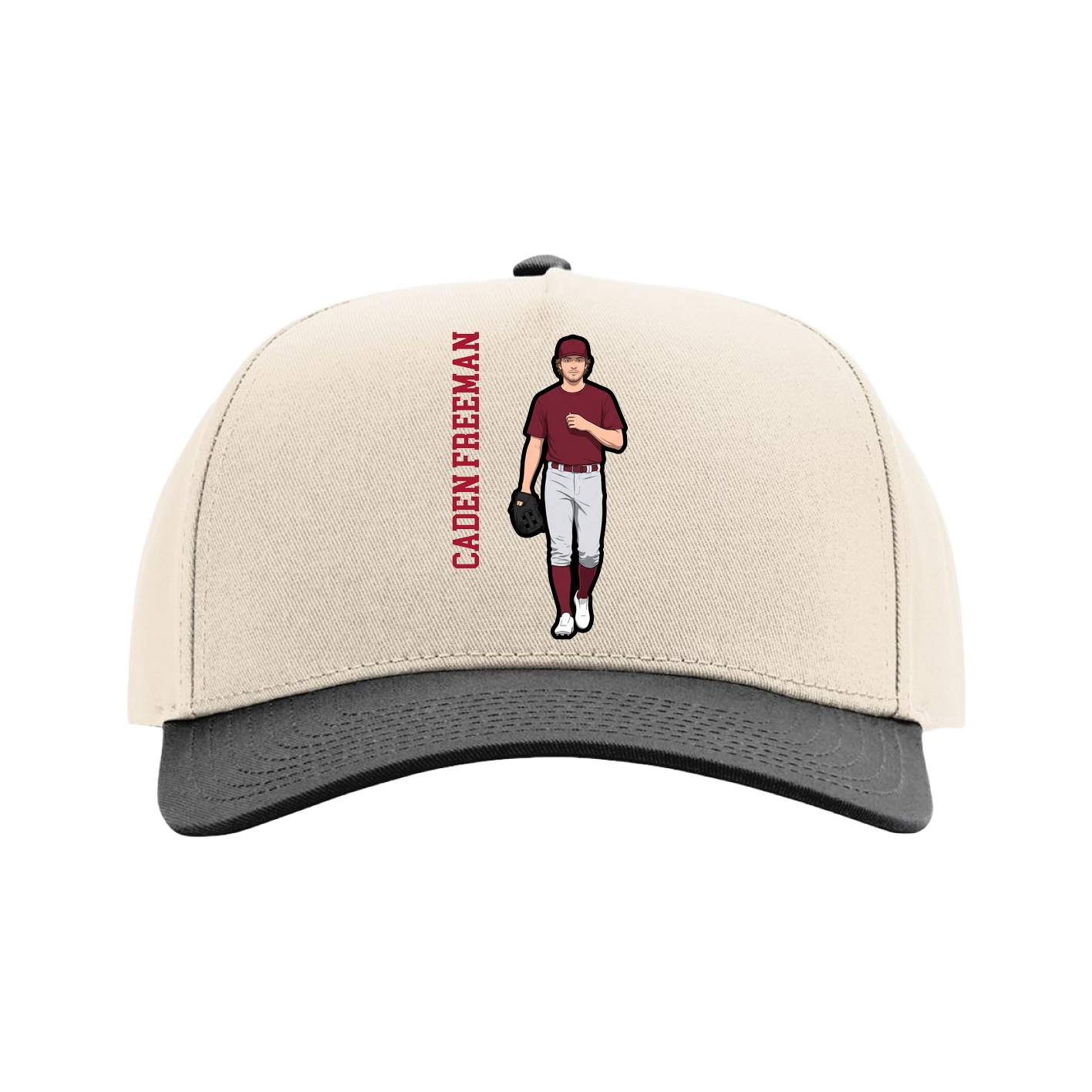 Full Fabric Five-Panel Champ Cap — Name Vertical in Cream/Black