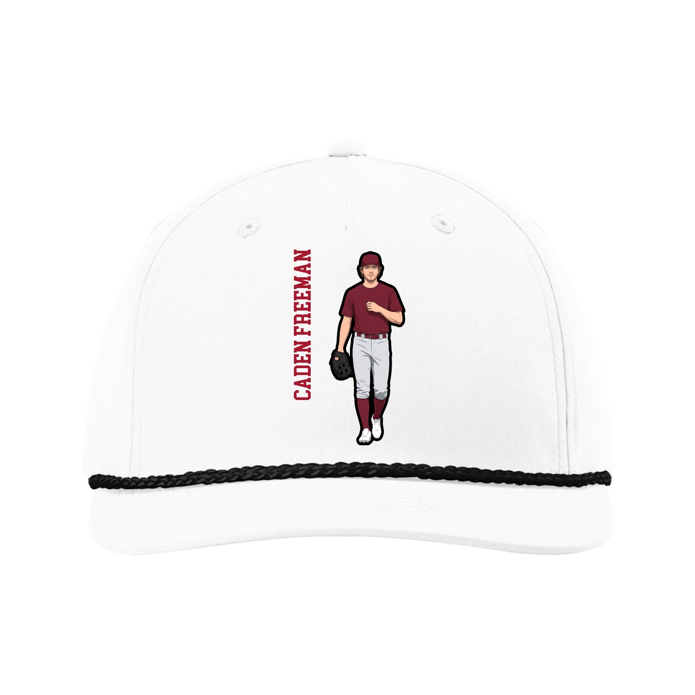 Five-Panel Classic Rope Cap — Name Vertical in White