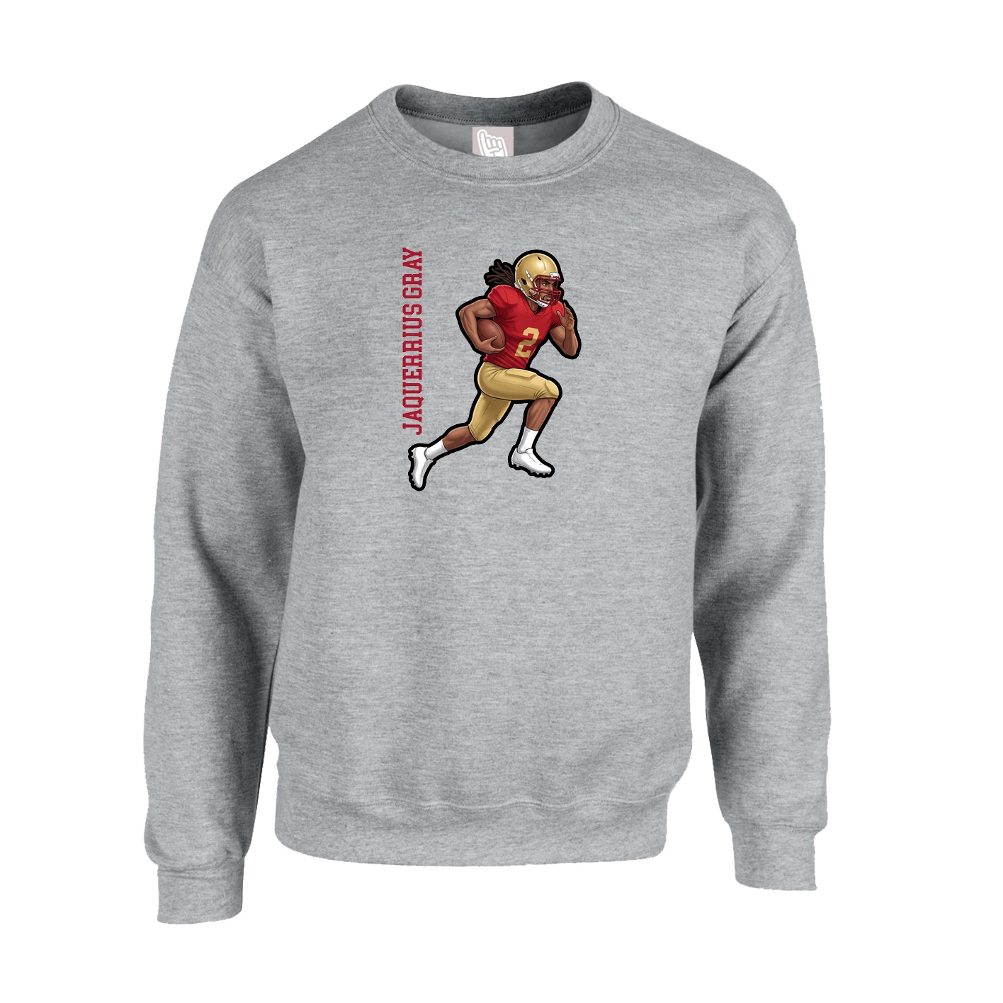 Fleece Crew — Name Vertical in Grey