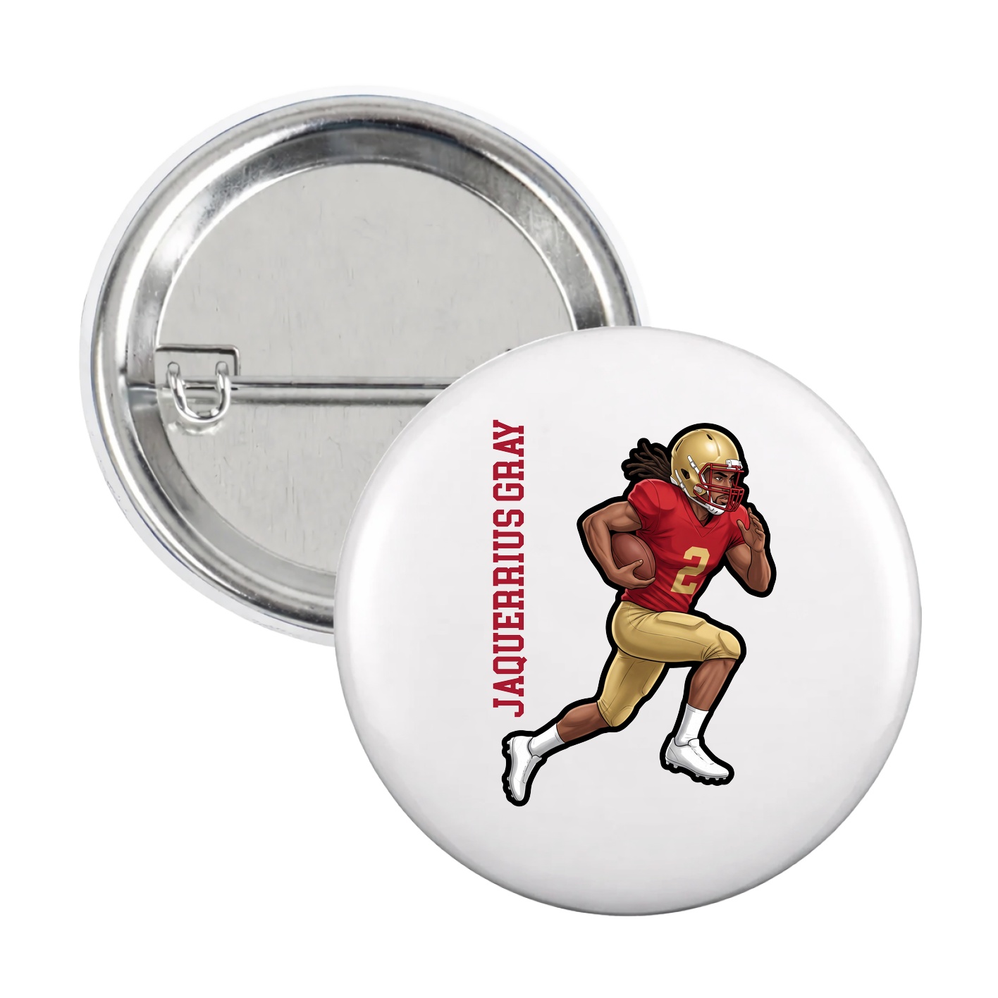 Game Day Button — Name Vertical in White