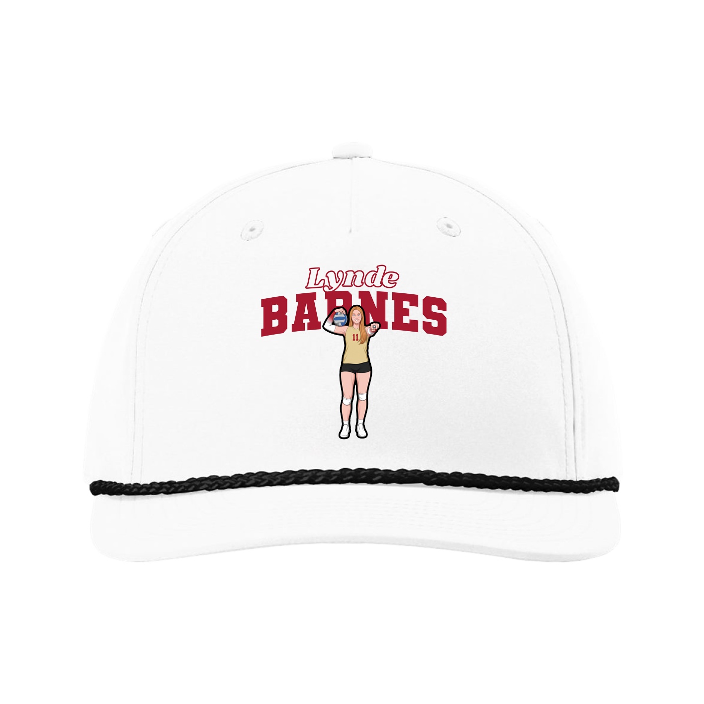 Five-Panel Classic Rope Cap — Name Arch in White