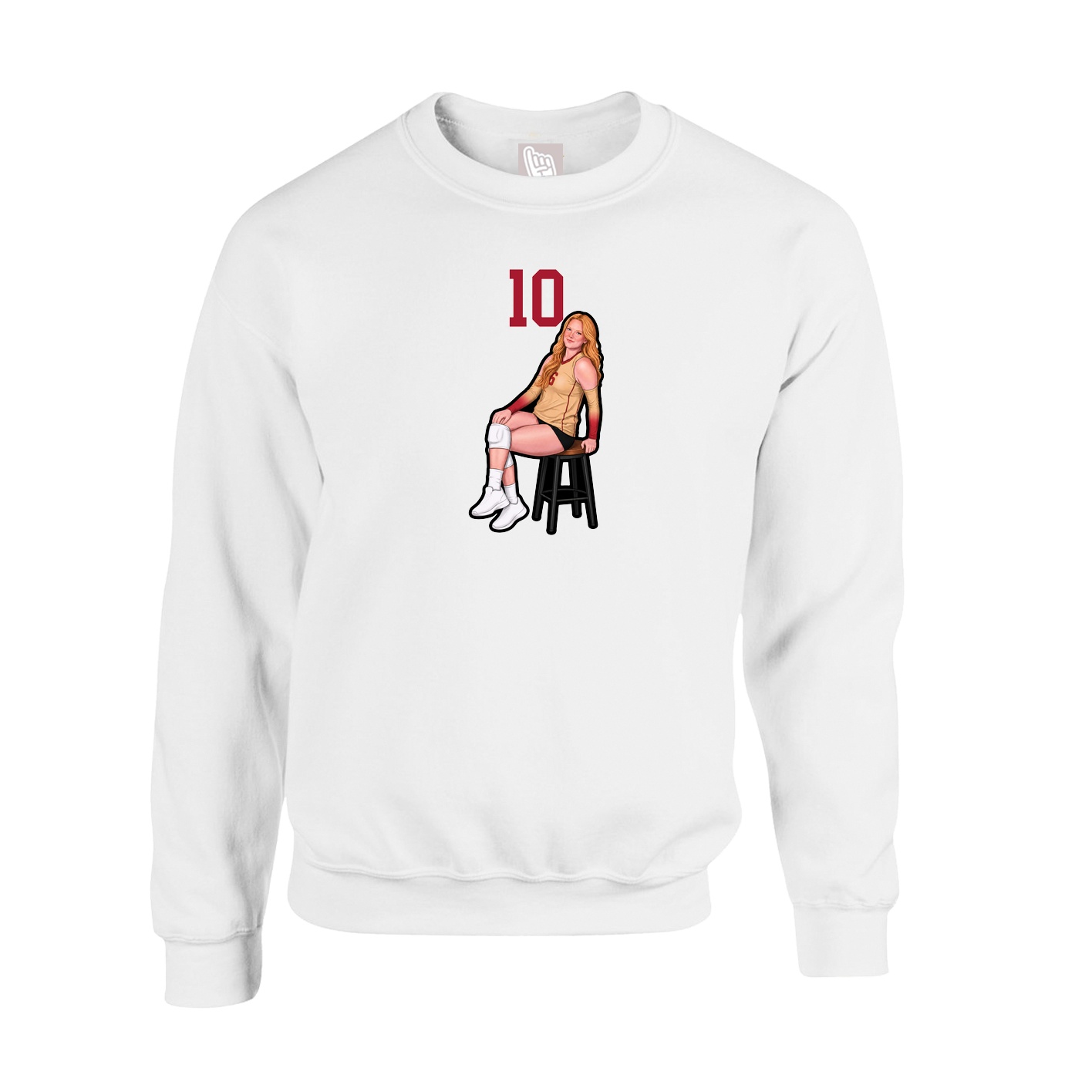 Fleece Crew — Number Top in White