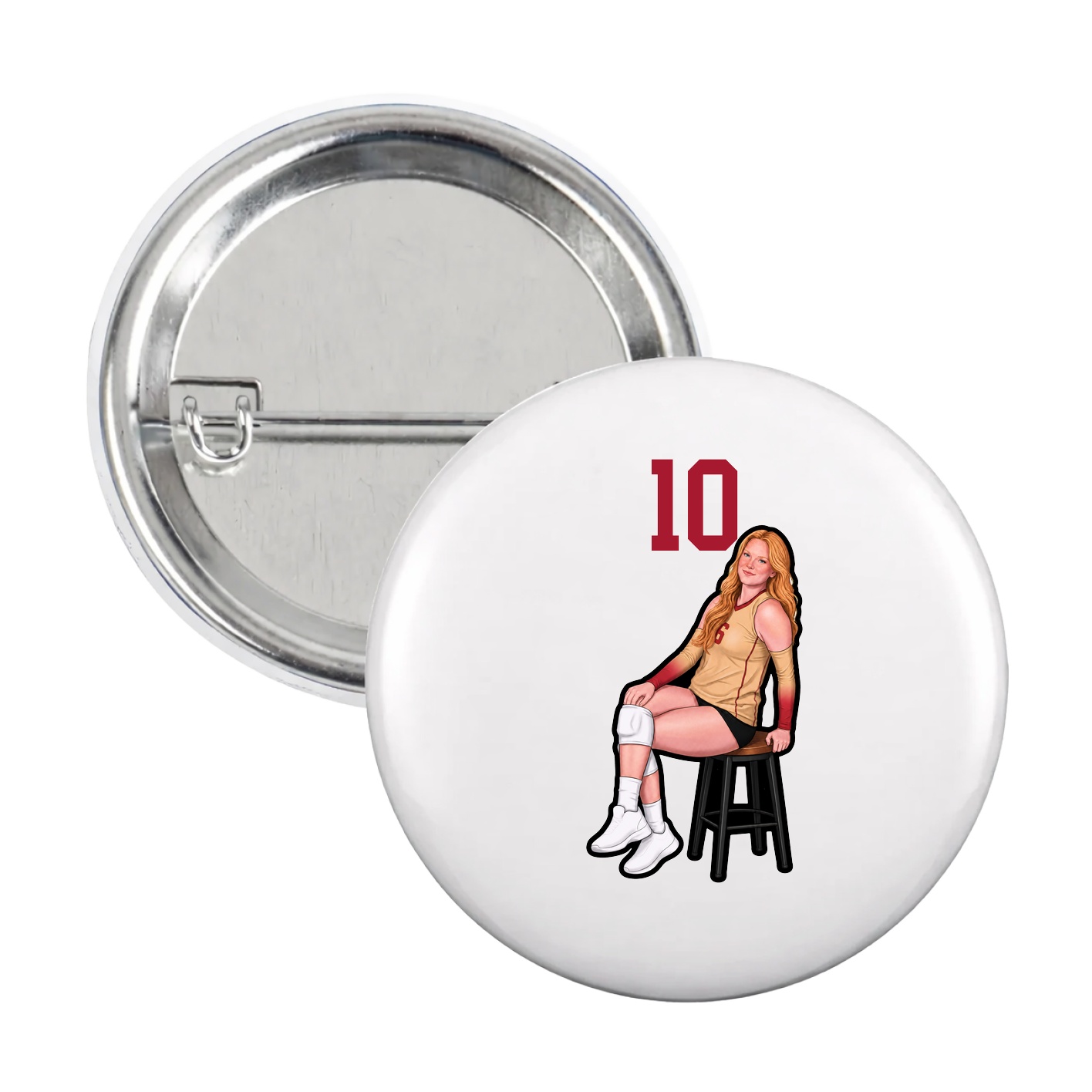 Game Day Button — Number Top in White