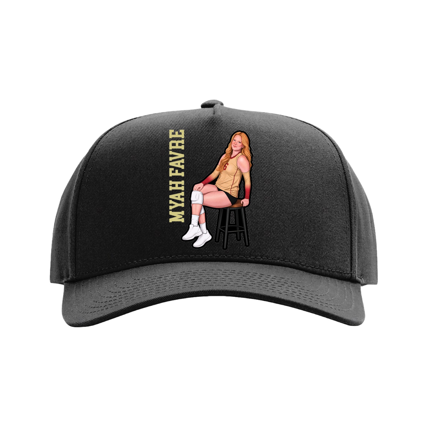 Full Fabric Five-Panel Champ Cap — Name Vertical in Black