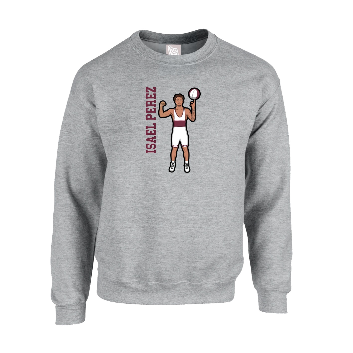 Fleece Crew — Name Vertical in Grey