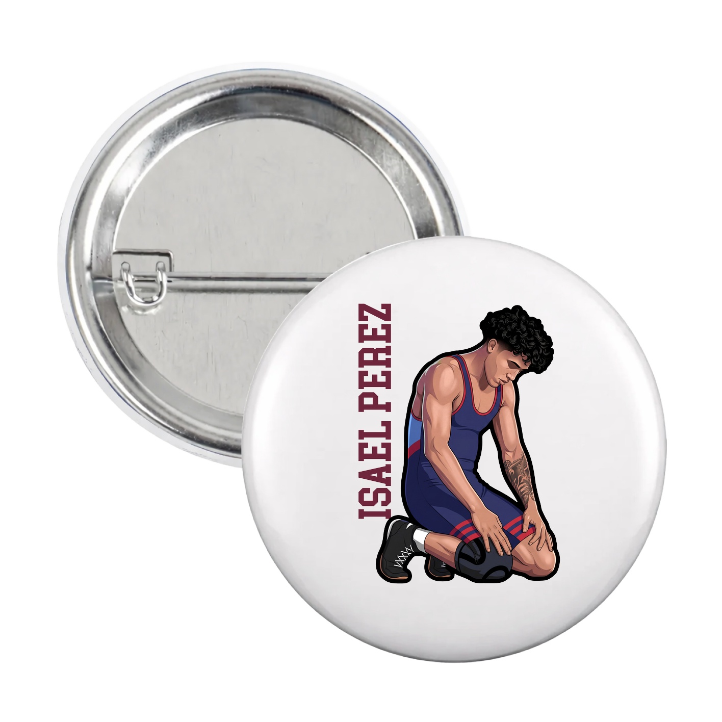 Game Day Button — Name Vertical in White