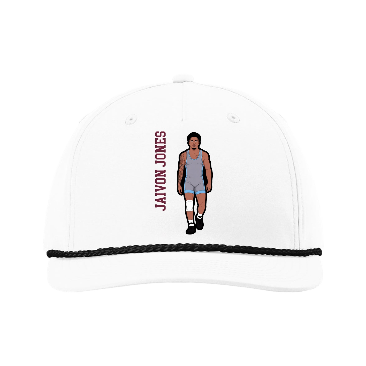 Five-Panel Classic Rope Cap — Name Vertical in White