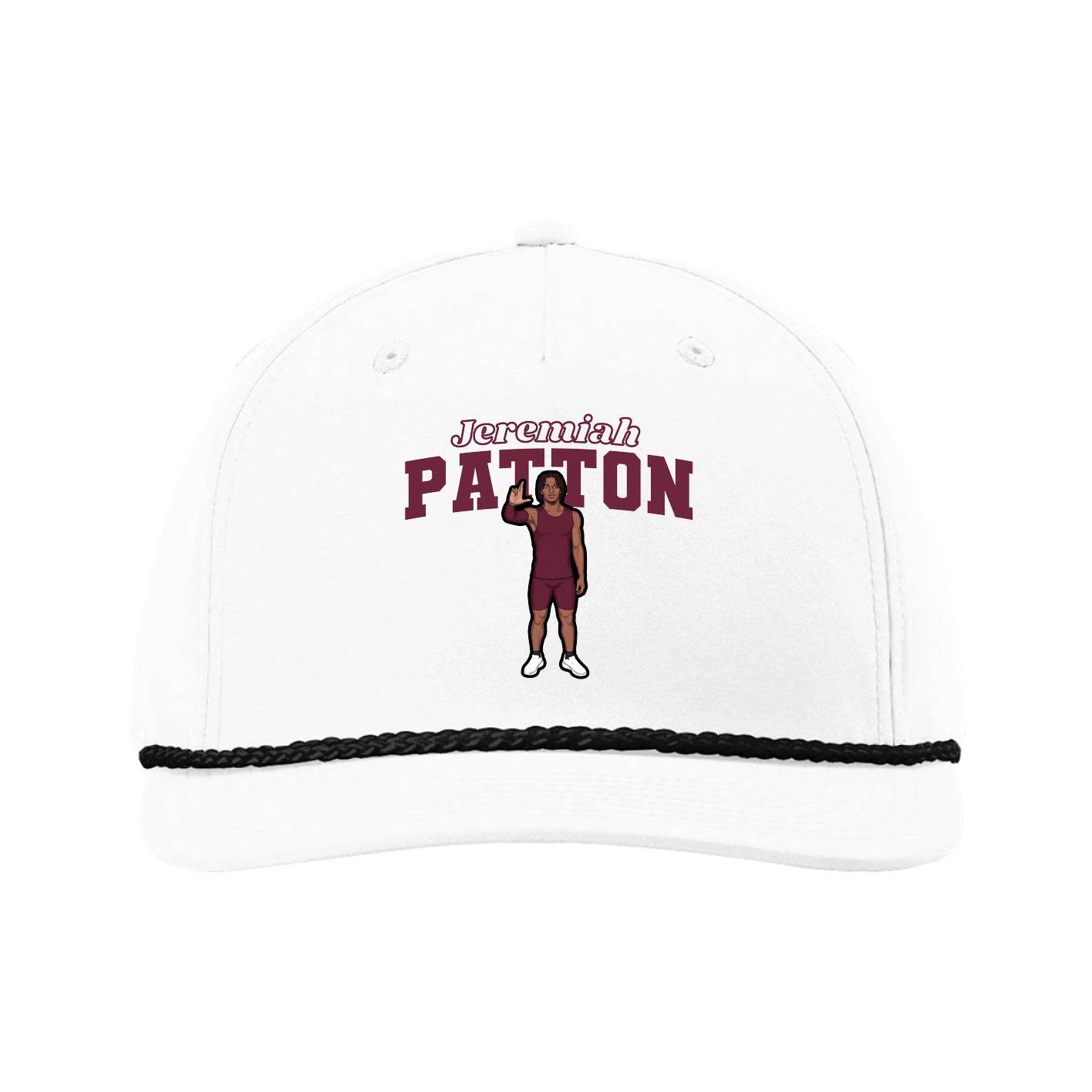 Five-Panel Classic Rope Cap — Name Arch in White