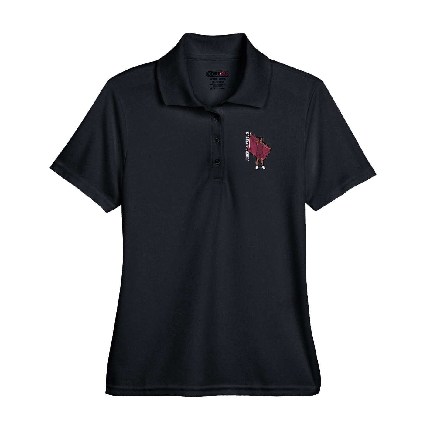 Performance Polo — Name Vertical in Black