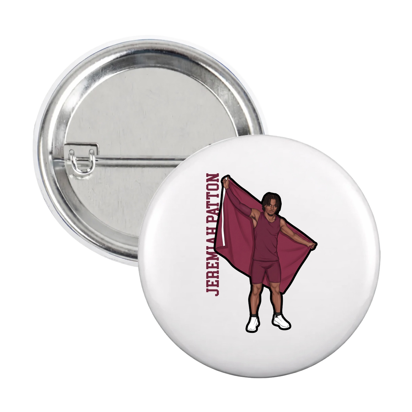 Game Day Button — Name Vertical in White