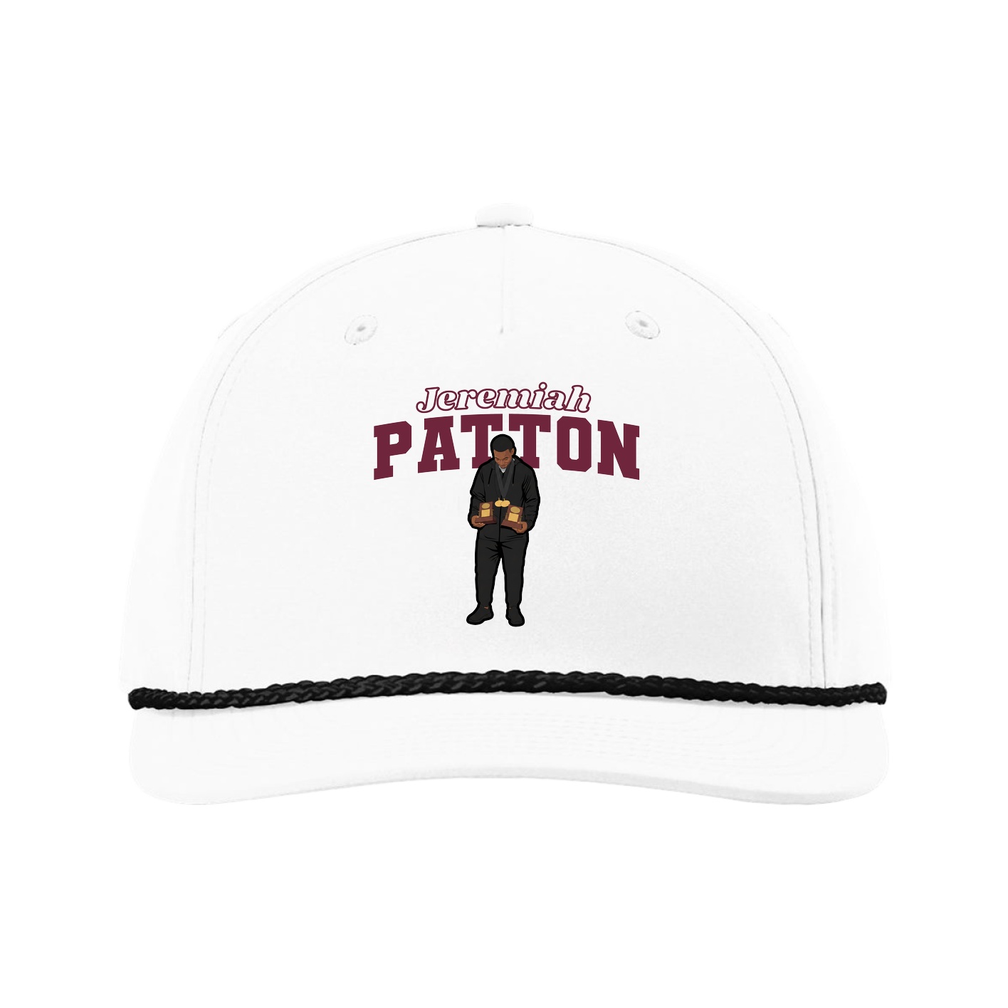 Five-Panel Classic Rope Cap — Name Arch in White
