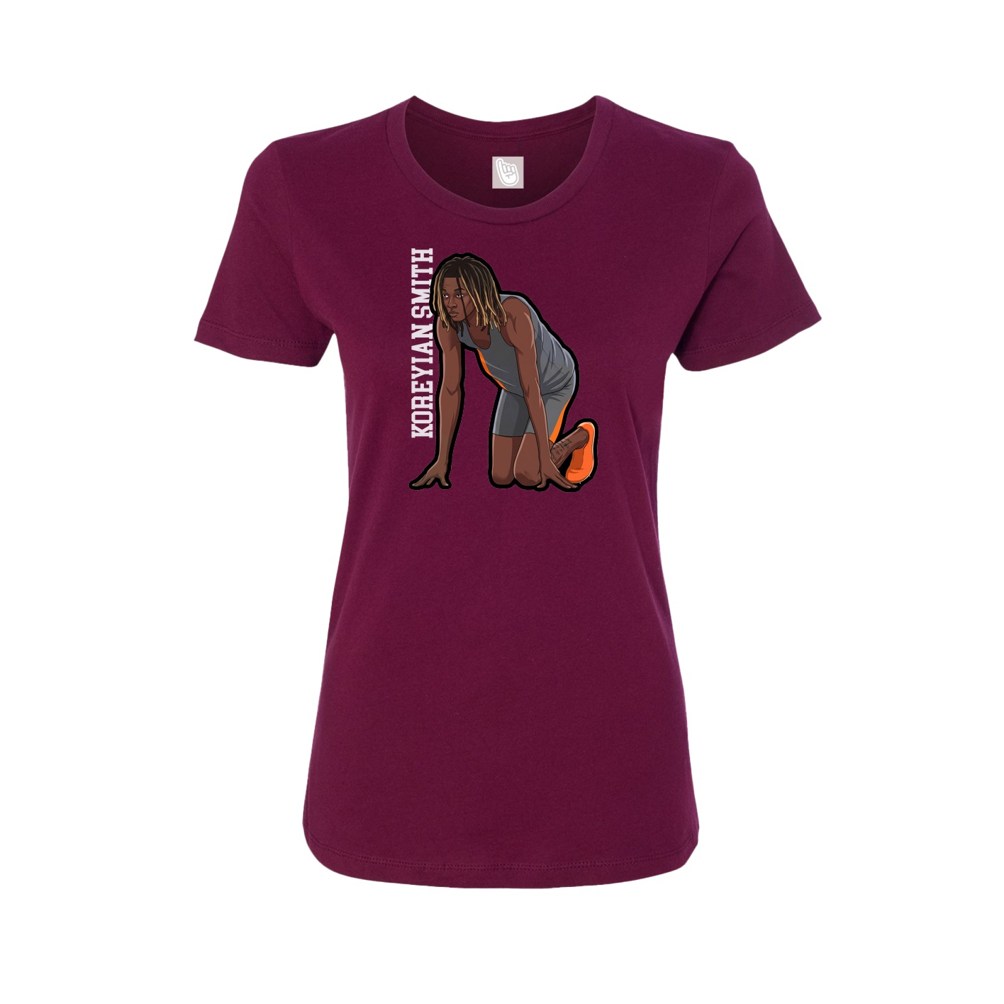 Fitted Women's Tee — Name Vertical in Maroon