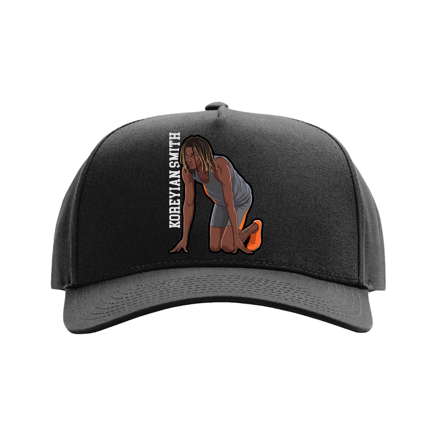 Full Fabric Five-Panel Champ Cap — Name Vertical in Black