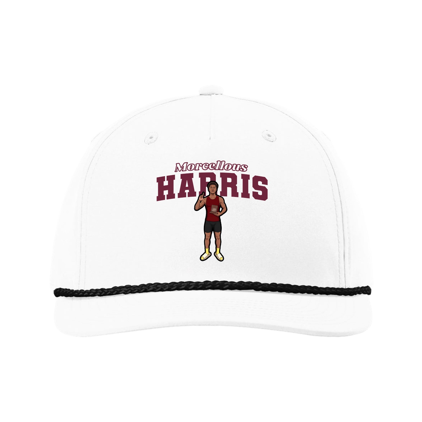 Five-Panel Classic Rope Cap — Name Arch in White