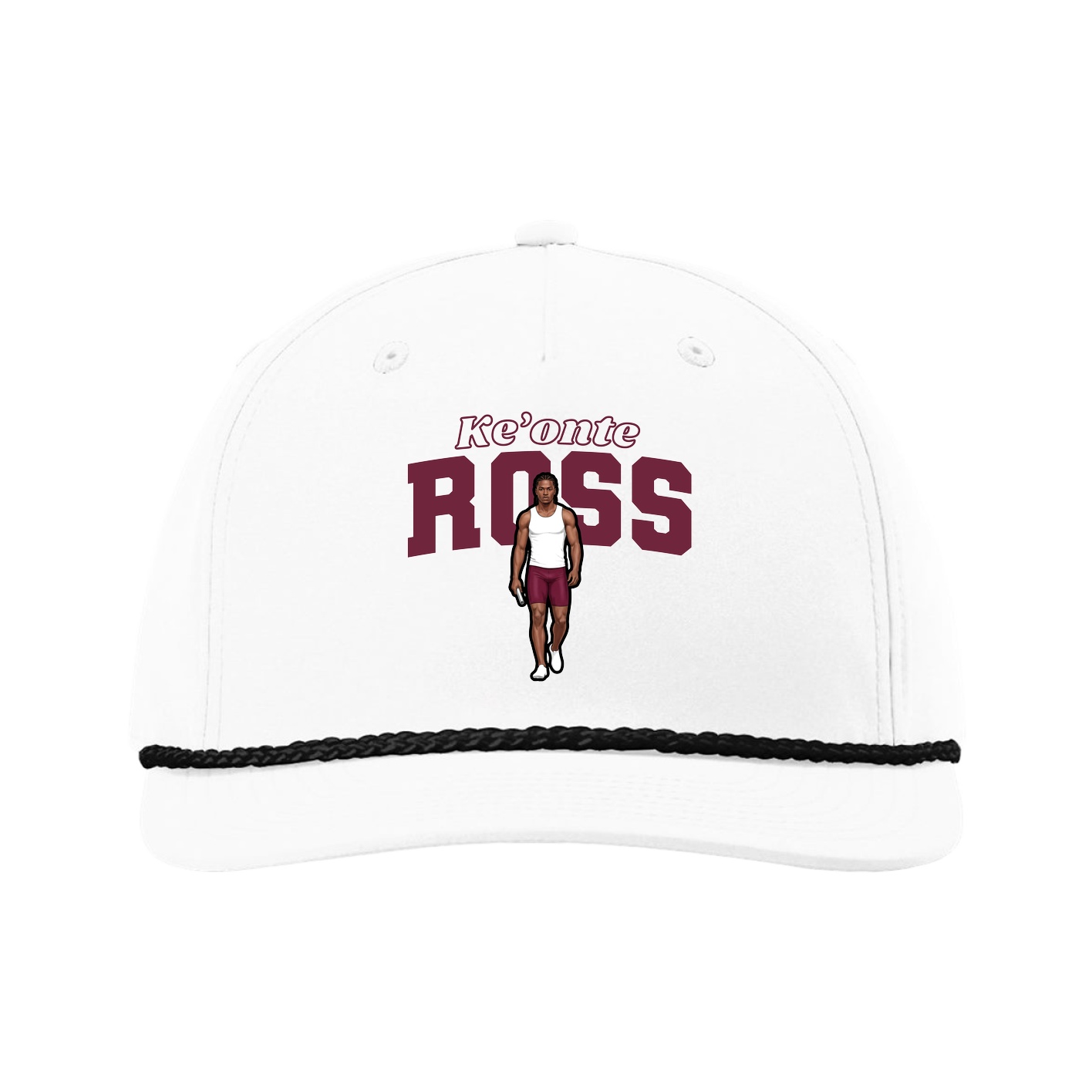 Five-Panel Classic Rope Cap — Name Arch in White