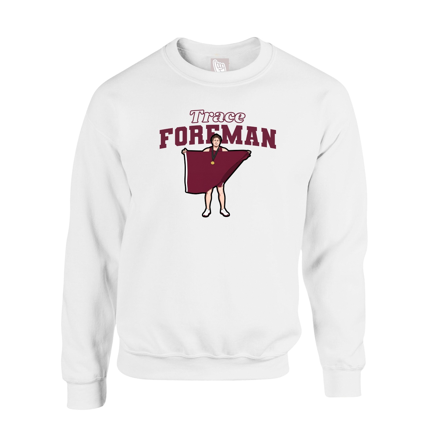 Fleece Crew — Name Arch in White