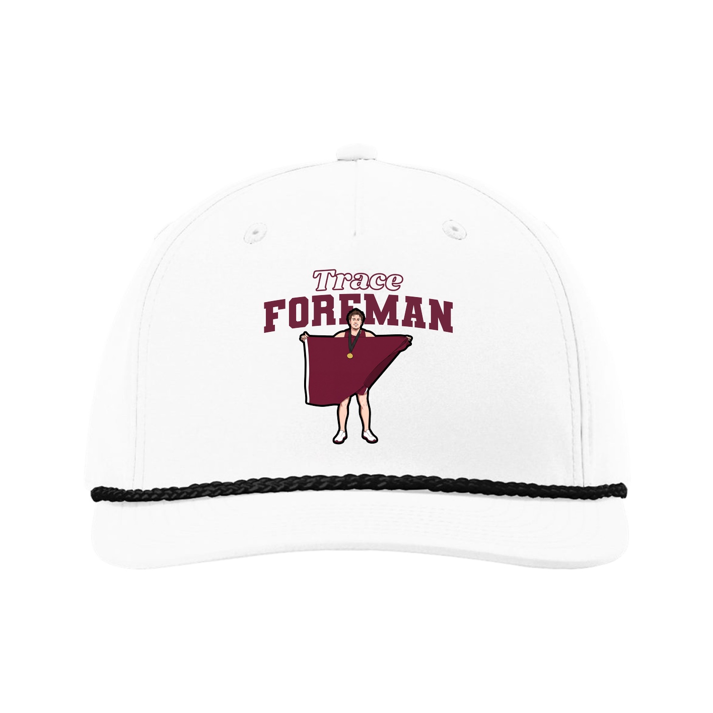 Five-Panel Classic Rope Cap — Name Arch in White